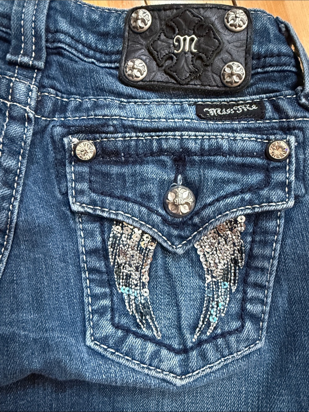Miss Me Denim Bermuda Jeans Angel Wing Pockets - Picture 5 of 6